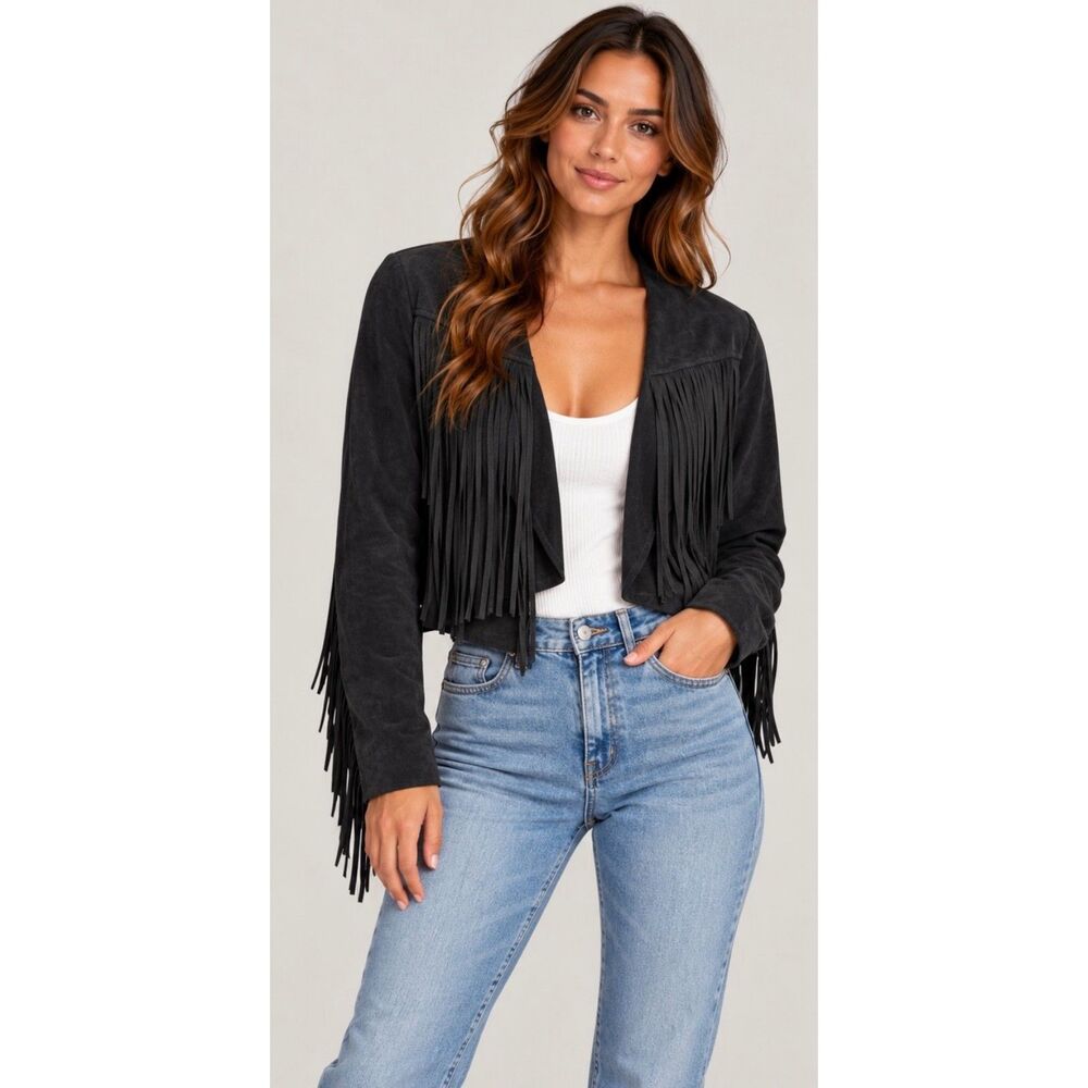 Vocal Women's Faux Suede Western Fringe Jacket Cowgirl Sz M